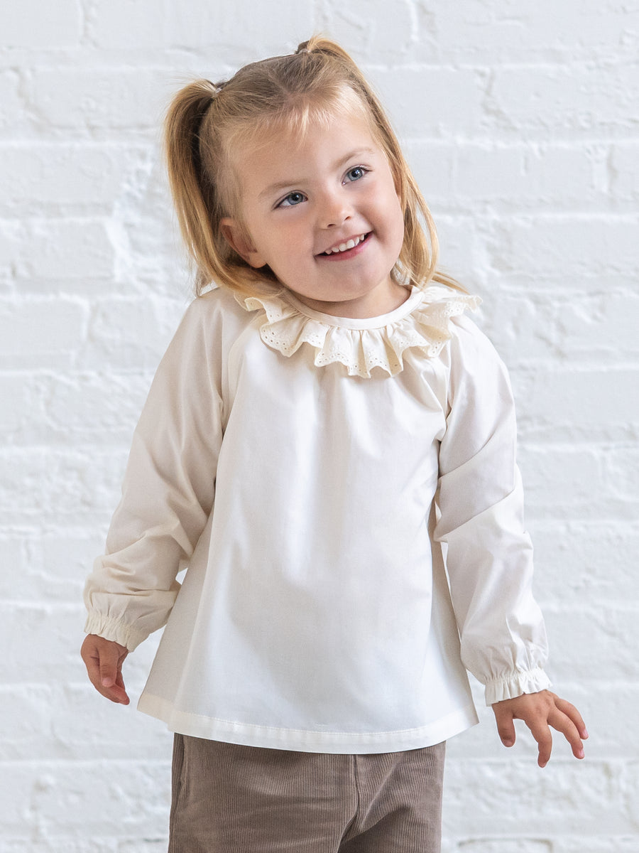 Shirley Poplin Ruffle Collar Shirt - Ivory Kids : Tops : Shirts : Long Sleeves KENDI by Colored Organics Baby Shirley Poplin Ruffle Collar Shirt | Colored Organics®