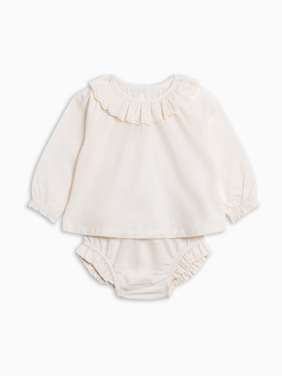 Dorothy Poplin Ruffle Collar Shirt and Bloomer Set - Ivory Baby : Set : Bottoms : Shorts : Tops : Tanks KENDI by Colored Organics Dorothy Poplin Ruffle Collar Shirt and | Colored Organics®