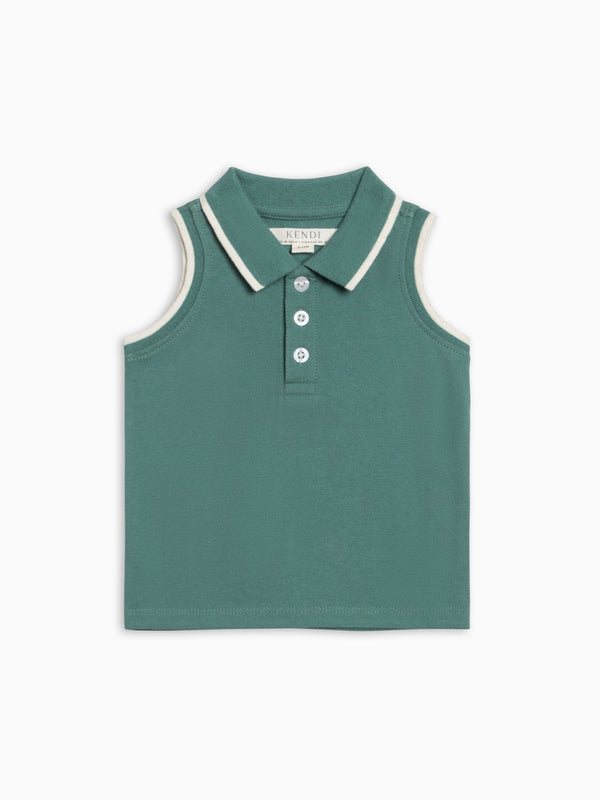 Annika Piqué Polo Tank - Laguna Baby-Kids : Tops : Shirts : Short Sleeves Kendi Annika Piqué Polo Tank - Laguna for Baby | Colored Organics®