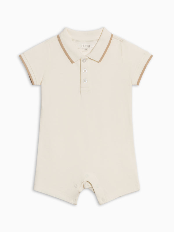 Walter Piqué Polo Romper - Coconut Baby : One Pieces : Rompers : Short Sleeves Kendi Baby Walter Piqué Polo Romper - Coconut | Colored Organics®
