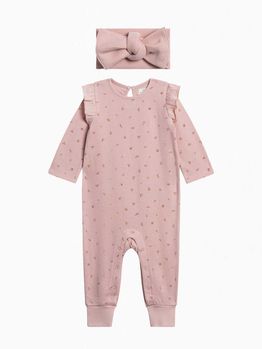 Organic Girl Waffle Romper Set