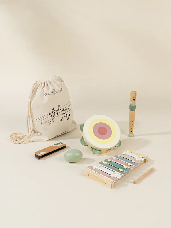 Wooden Musical Instruments Playset Baby-Kids : Toys : Pretend Play Coco Village Wooden Musical Instruments Set for Kids | Colored Organics®