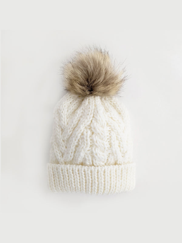 Winter White Pom Pom Beanie Hat Baby-Kids : Accessories : Hats Huggalugs Winter Pom Pom Knit Baby Beanie Hat | Colored Organics®