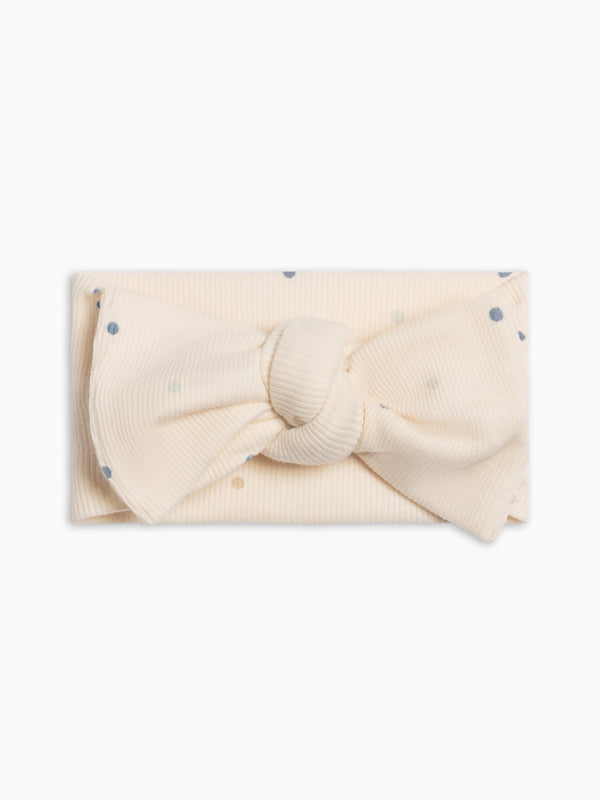 Ribbed Bow Wrap - Mini Dot / Sea + Dune Baby : Accessories : Bows : Headbands KENDI by Colored Organics Ribbed Bow Wrap - Mini Dot / Sea + Dune | Colored Organics®