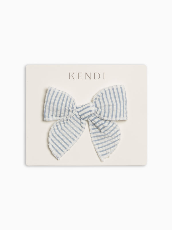 Seersucker Bow Clip - Shore Stripe / Sea Baby-Kids : Accessories : Bows : Clips KENDI by Colored Organics Seersucker Bow Clip - Shore Stripe / Sea | Colored Organics®