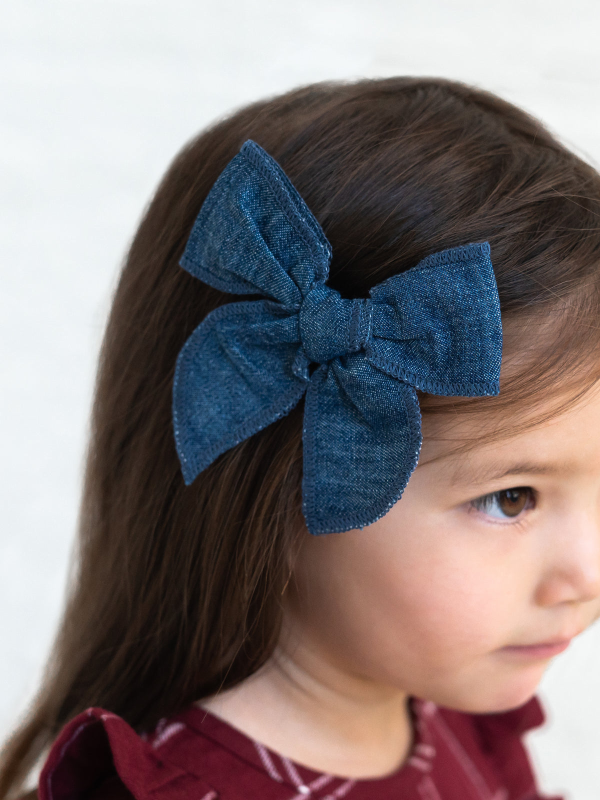 Chambray Bow Clip - AW26 Chambray Baby-Kids : Accessories : Bows : Clips KENDI by Colored Organics Chambray Bow Clip for Babies and Kids | Colored Organics®