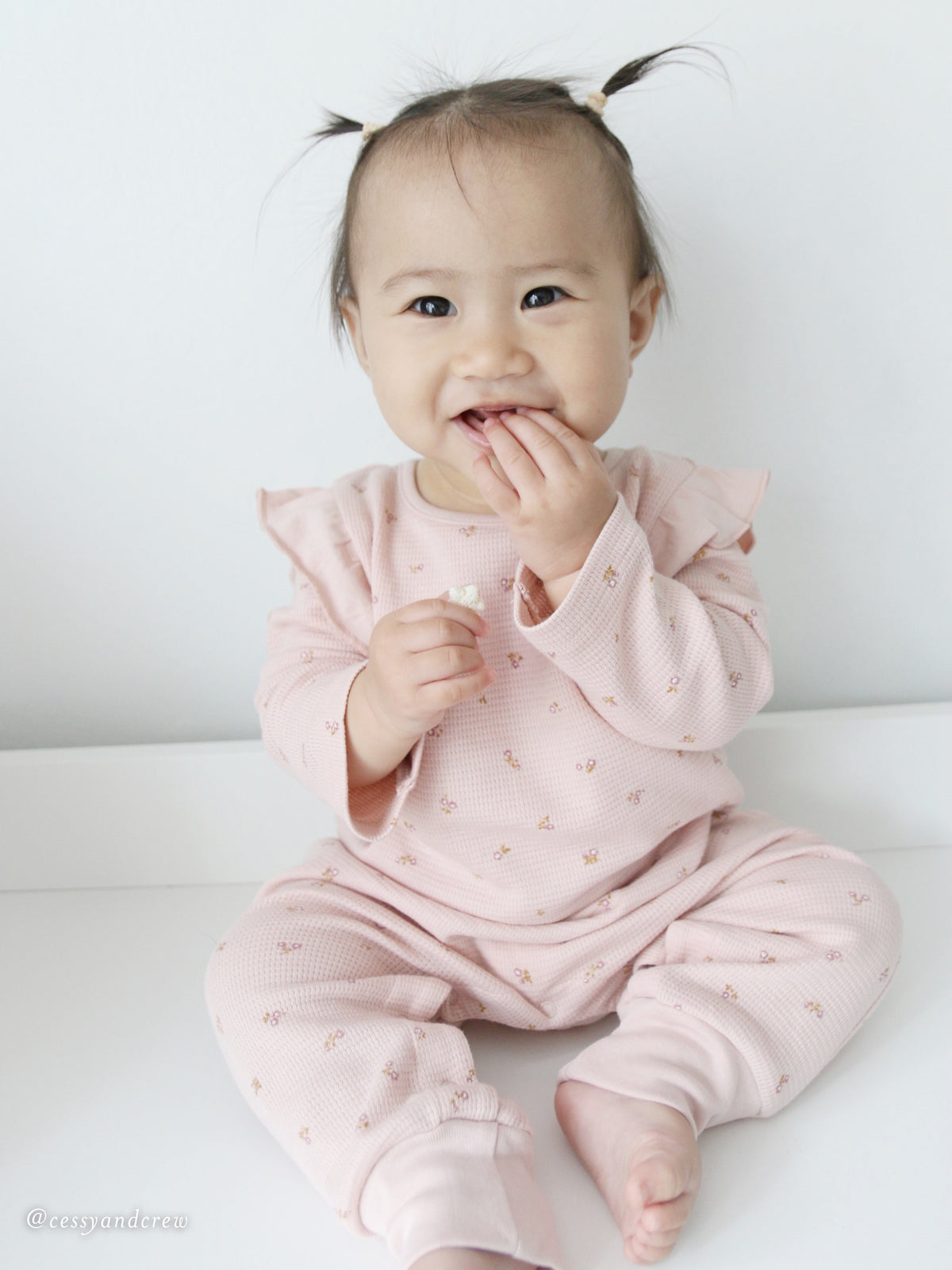 Mila Waffle Knit Flutter Sleeve Romper - Tilda Floral Baby : One Pieces : Rompers : Long Sleeves KENDI by Colored Organics Mila Waffle Knit Flutter Sleeve Romper | Colored Organics®