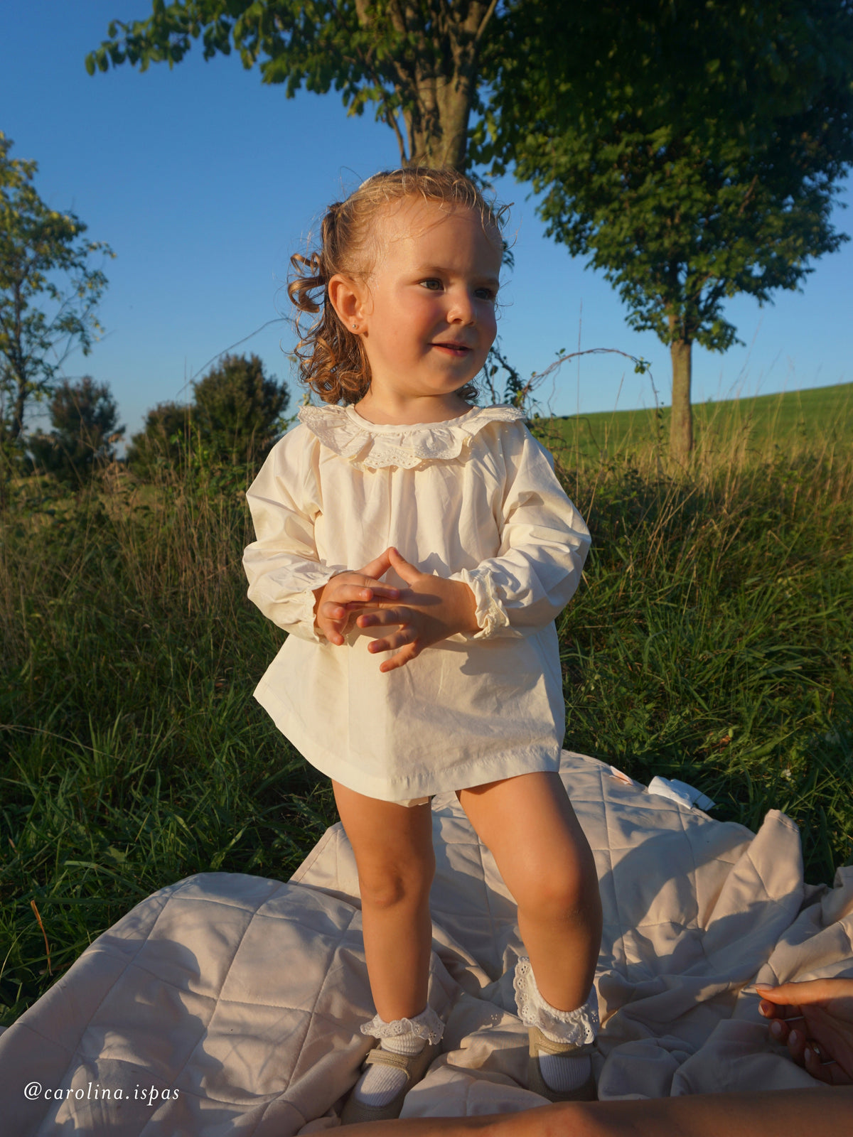Dorothy Poplin Ruffle Collar Shirt and Bloomer Set - Ivory Baby : Set : Bottoms : Shorts : Tops : Tanks KENDI by Colored Organics Dorothy Poplin Ruffle Collar Shirt and | Colored Organics®