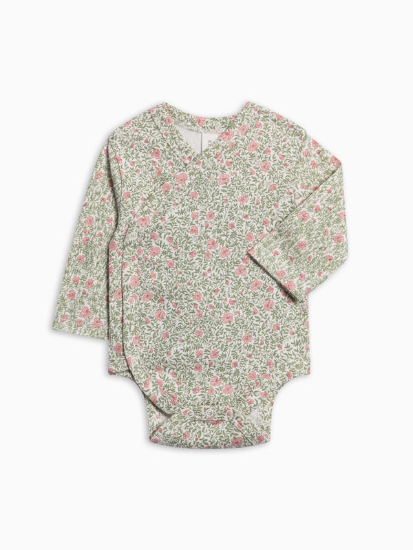 Kai Kimono Bodysuit - Janice Floral Baby : One Pieces : Kimono Bodysuits : Long Sleeves KENDI by Colored Organics Kai Kimono Bodysuit for Babies | Colored Organics®