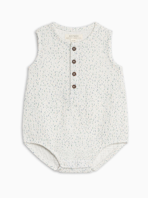 Bowie Muslin Bubble Romper - Pinehurst / Powder + Shell Baby : One Pieces : Rompers : Tanks KENDI by Colored Organics Bowie Muslin Bubble Romper - Pinehurst | Colored Organics®