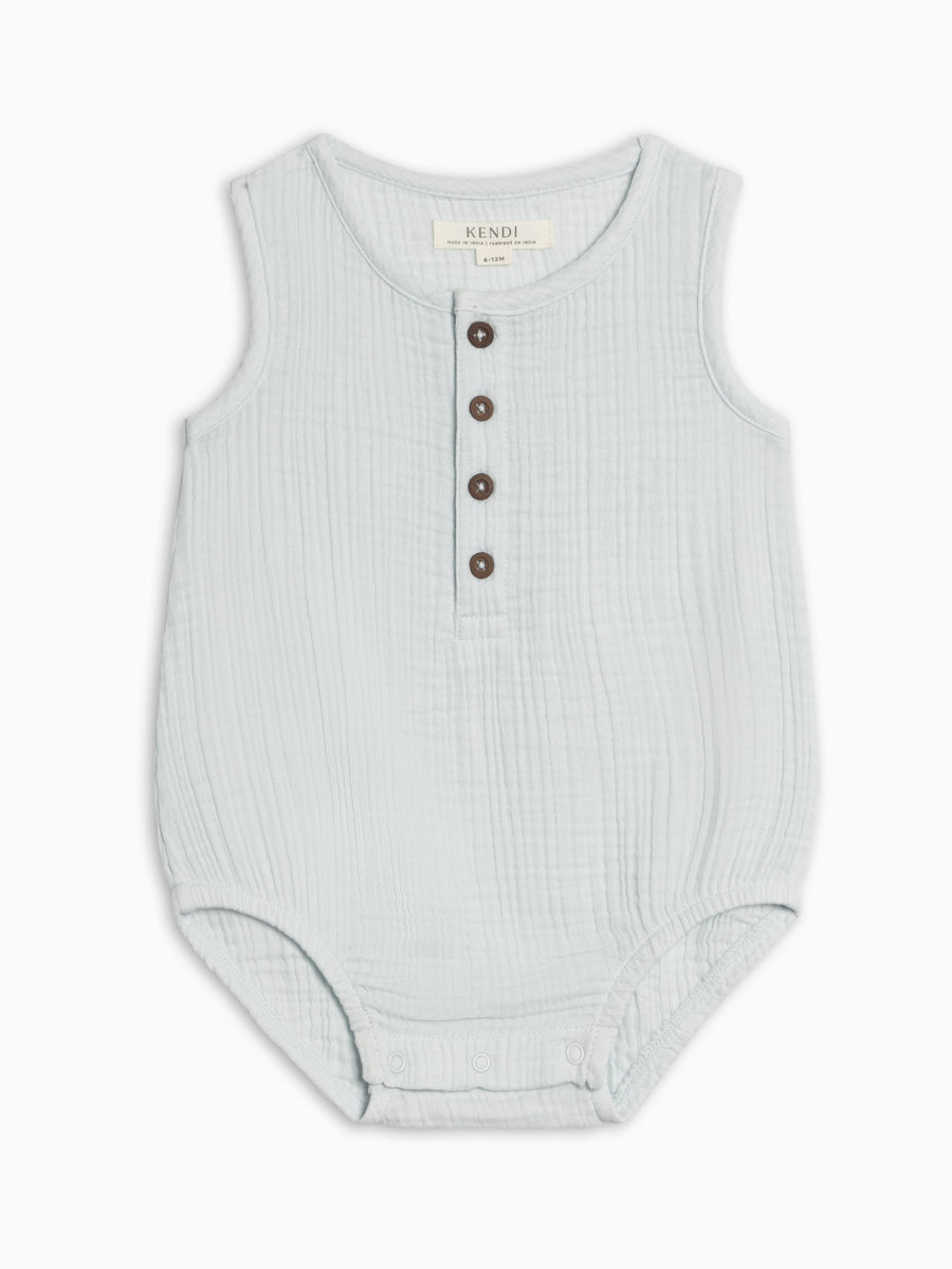 Bowie Muslin Bubble Romper - Powder Baby : One Pieces : Rompers : Tanks KENDI by Colored Organics Baby Bowie Muslin Bubble Romper - Powder | Colored Organics®