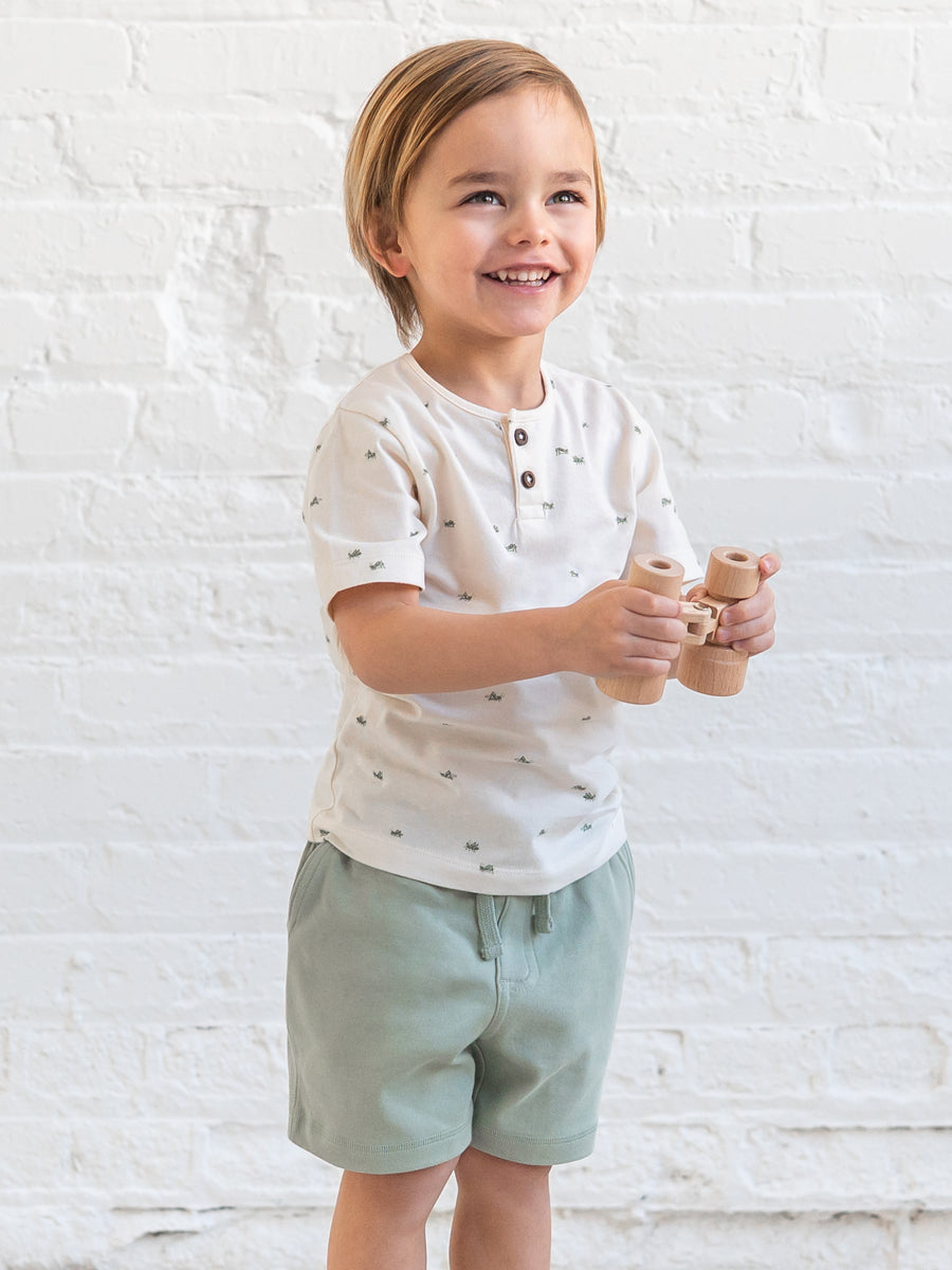 Reef Short Sleeve Henley - Grasshopper / Fern + Mint Baby-Kids : Tops : Tees : Short Sleeves Kendi Reef Short Sleeve Henley - Grasshopper | Colored Organics®