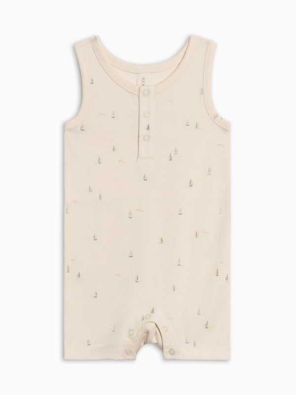 Nile Romper - Marina / Sea + Dune Baby : One Pieces : Rompers : Tanks KENDI by Colored Organics Baby Nile Romper - Marina / Sea + Dune | Colored Organics®