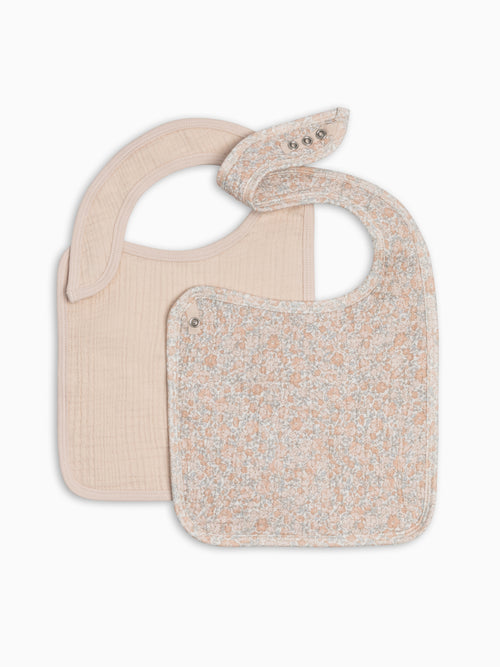 2-Pack Muslin Bibs - Belmont Floral + Shell Baby : Gear : Bibs : Feeding KENDI by Colored Organics 2-Pack Muslin Bibs - Belmont Floral + | Colored Organics®