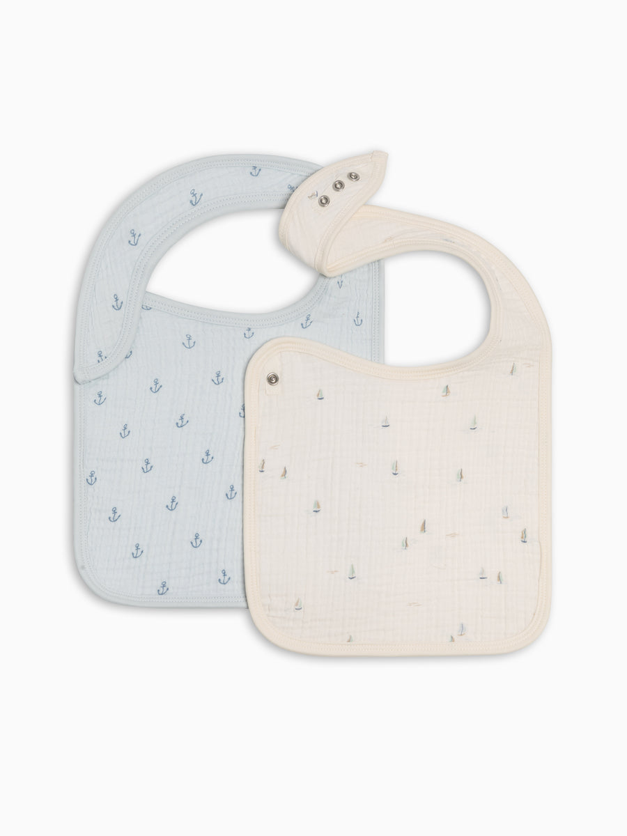 2-Pack Muslin Bibs - Marina + Anchor Baby : Gear : Bibs : Feeding KENDI by Colored Organics Organic Cotton Baby 2-Pack Muslin Bibs