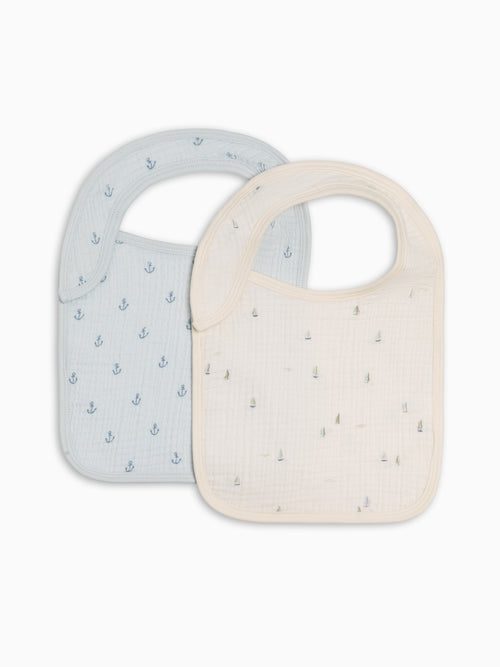 2-Pack Muslin Bibs - Marina + Anchor Baby : Gear : Bibs : Feeding KENDI by Colored Organics Organic Cotton Baby 2-Pack Muslin Bibs