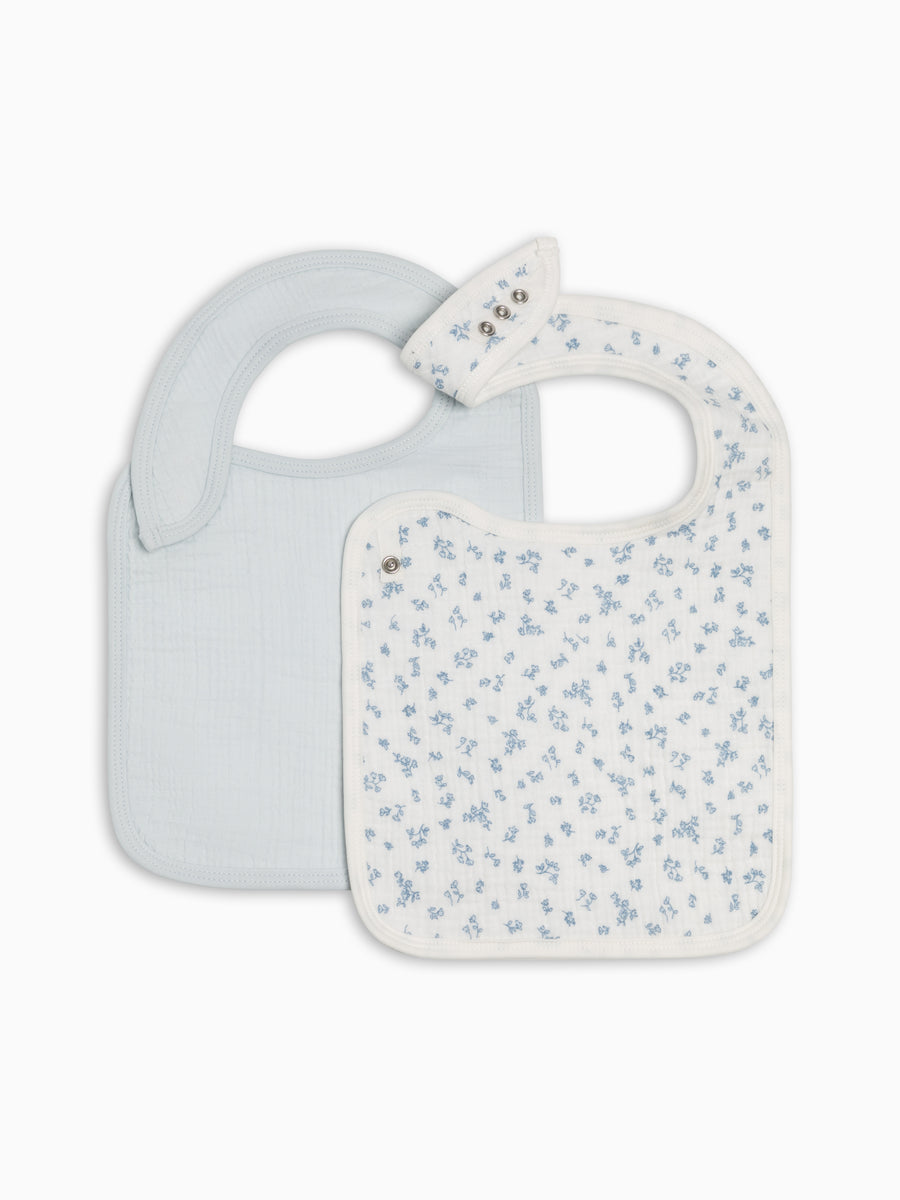 2-Pack Muslin Bibs - Rosebay Floral + Powder Baby : Gear : Bibs : Feeding KENDI by Colored Organics 2-Pack Muslin Bibs - Rosebay Floral + | Colored Organics®