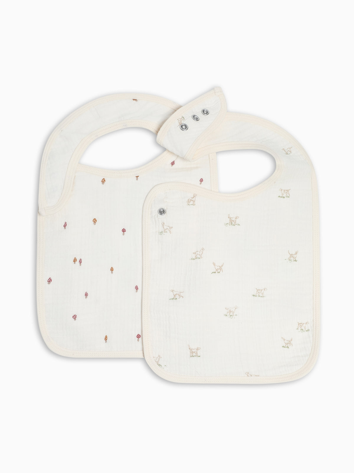 2-Pack Muslin Bibs - Field Dog + Mushroom Baby : Gear : Bibs : Feeding KENDI by Colored Organics 2-Pack Muslin Bibs | Colored Organics®