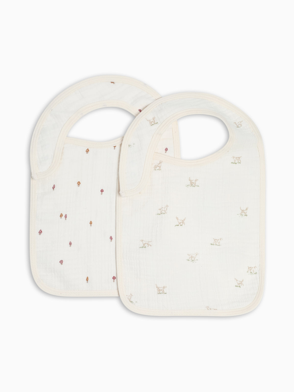2-Pack Muslin Bibs - Field Dog + Mushroom Baby : Gear : Bibs : Feeding KENDI by Colored Organics 2-Pack Muslin Bibs | Colored Organics®