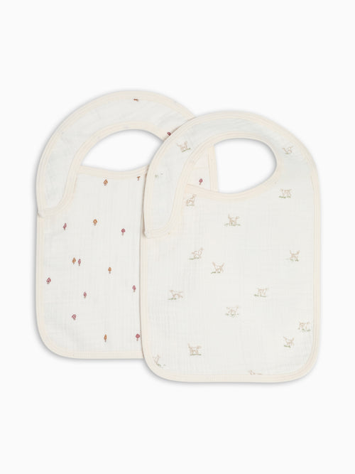 2-Pack Muslin Bibs - Field Dog + Mushroom Baby : Gear : Bibs : Feeding KENDI by Colored Organics 2-Pack Muslin Bibs | Colored Organics®