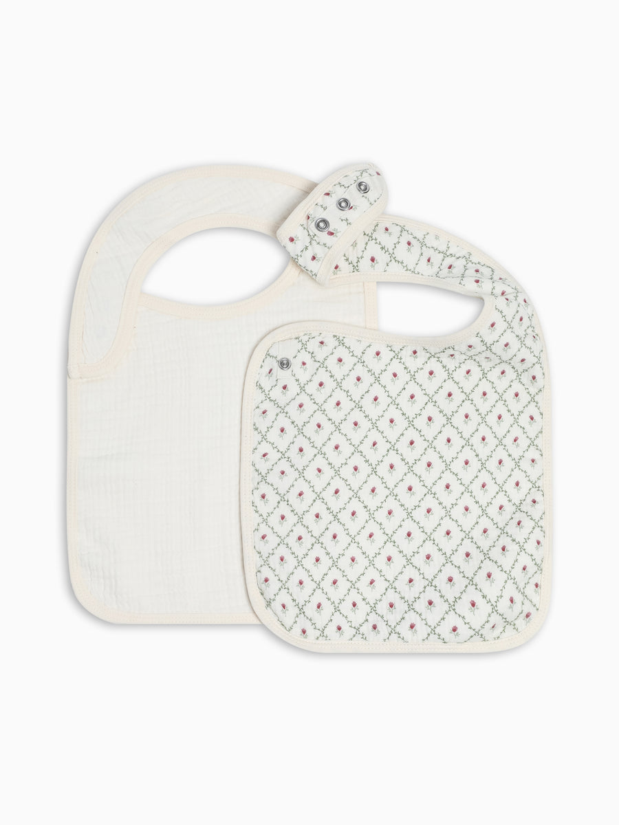 2-Pack Muslin Bibs - Hedge Floral + Ivory Baby : Gear : Bibs : Feeding KENDI by Colored Organics 2-Pack Muslin Bibs | Colored Organics®