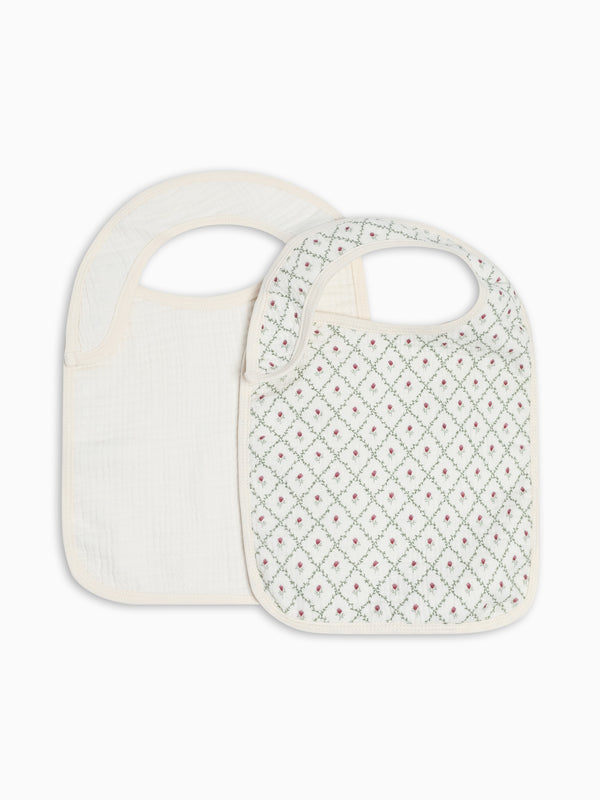 2-Pack Muslin Bibs - Hedge Floral + Ivory Baby : Gear : Bibs : Feeding KENDI by Colored Organics 2-Pack Muslin Bibs | Colored Organics®