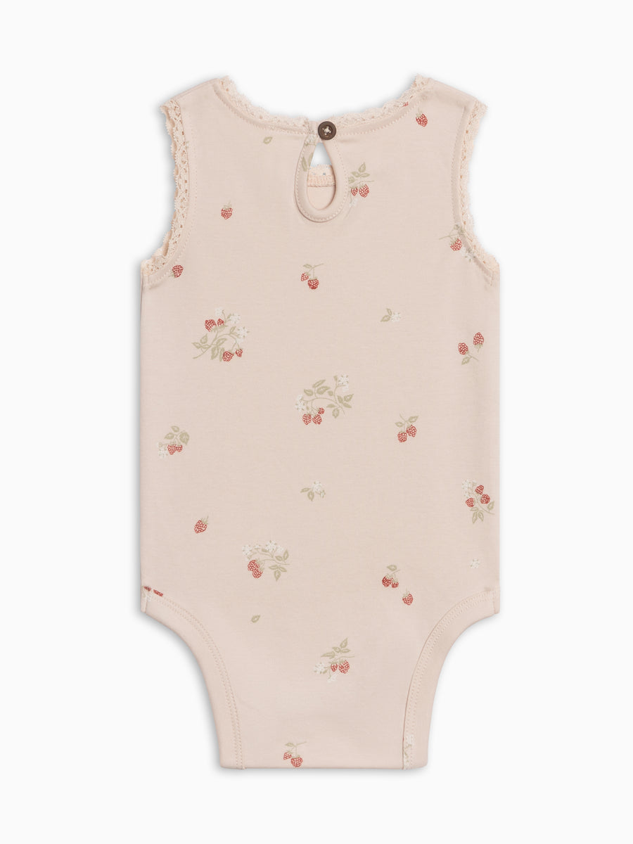 Luna Lace Tank Bodysuit - Raspberries / Shell + Mint Baby : One Pieces : Bodysuits : Short Sleeves Kendi PRE ORDER Luna Lace Tank Bodysuit | Colored Organics®
