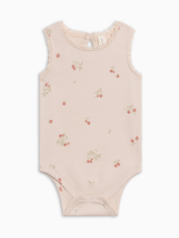 Luna Lace Tank Bodysuit - Raspberries / Shell + Mint Baby : One Pieces : Bodysuits : Short Sleeves Kendi PRE ORDER Luna Lace Tank Bodysuit | Colored Organics®