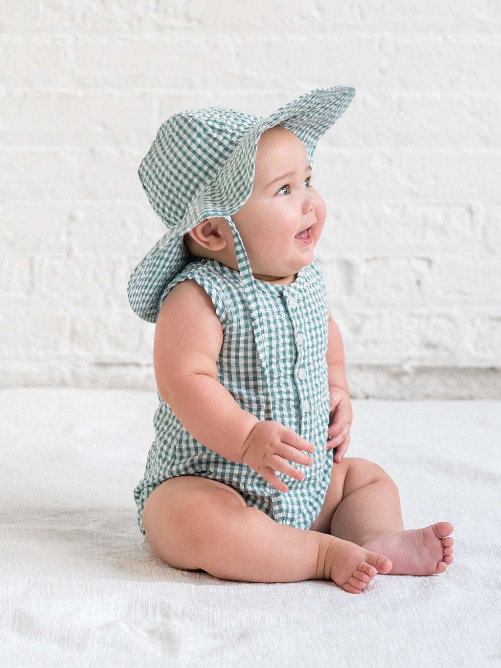 Seersucker Sun Hat - Laguna Gingham Baby-Kids : Accessories : Hats KENDI by Colored Organics Baby Seersucker Sun Hat - Laguna Gingham | Colored Organics®