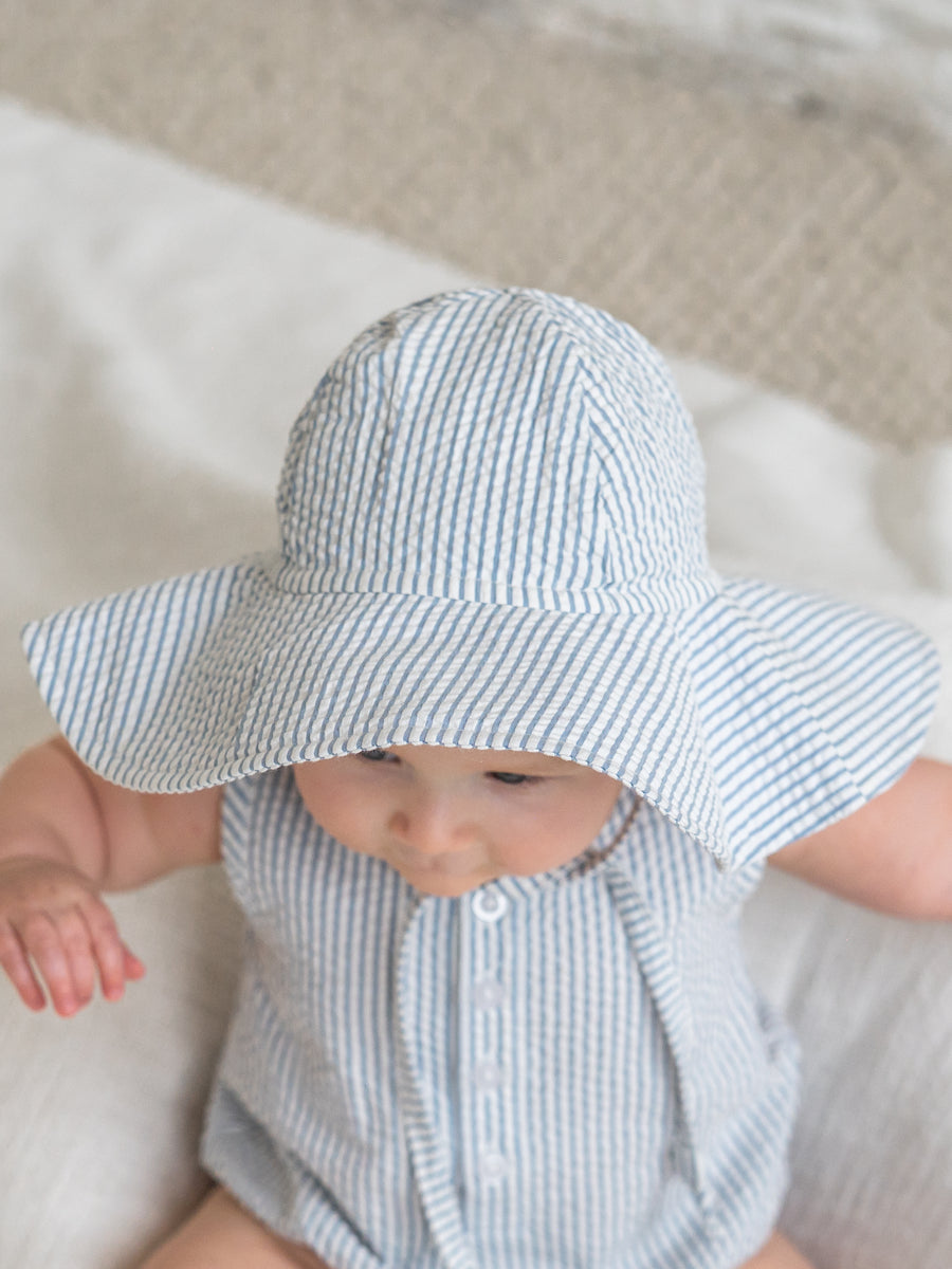 Seersucker Sun Hat - Shore Stripe / Sea Baby-Kids : Accessories : Hats KENDI by Colored Organics Seersucker Sun Hat - Shore Stripe / Sea | Colored Organics®