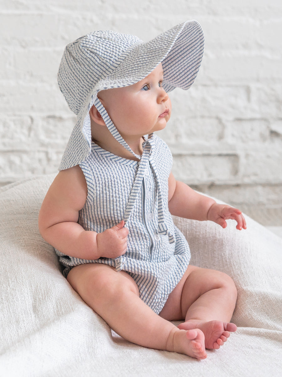 Seersucker Sun Hat - Shore Stripe / Sea Baby-Kids : Accessories : Hats KENDI by Colored Organics Seersucker Sun Hat - Shore Stripe / Sea | Colored Organics®