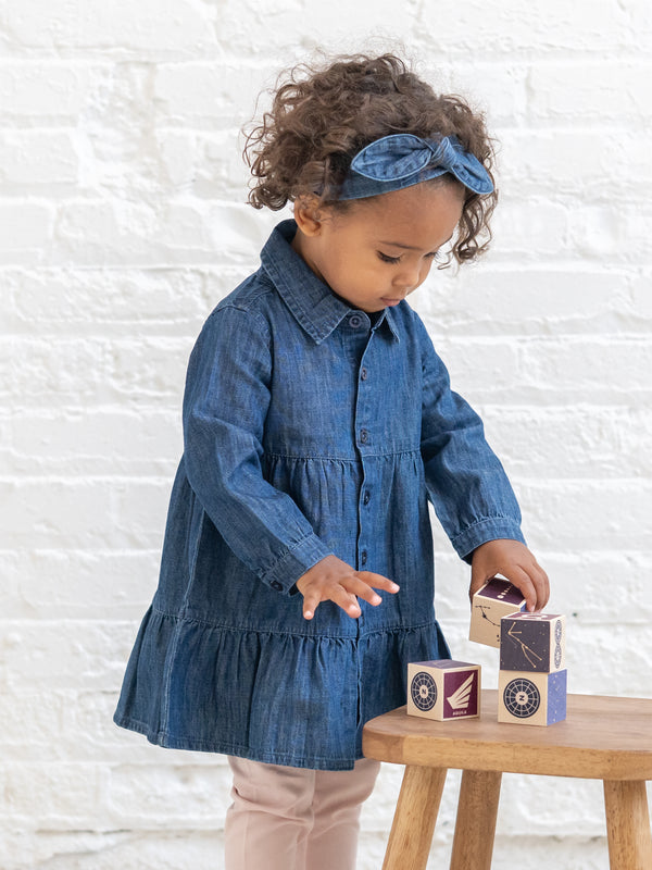 PRE ORDER Chambray Bow Headband - AW26 Chambray Baby : Accessories : Bows : Headbands KENDI by Colored Organics Chambray Bow Headband for Baby | Colored Organics®