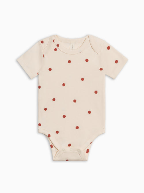 Afton Bodysuit - Barn Polka Baby : One Pieces : Bodysuits : Short Sleeves Kendi PRE ORDER Afton Bodysuit - Barn Polka | Colored Organics®