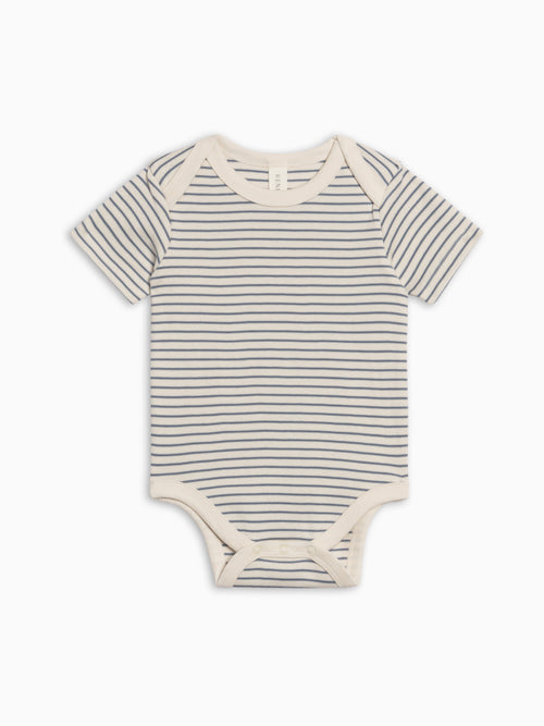 Afton Bodysuit - Bay Stripe / Ivory + Sea Baby : One Pieces : Bodysuits : Short Sleeves KENDI by Colored Organics Afton Bodysuit - Bay Stripe / Ivory + | Colored Organics®