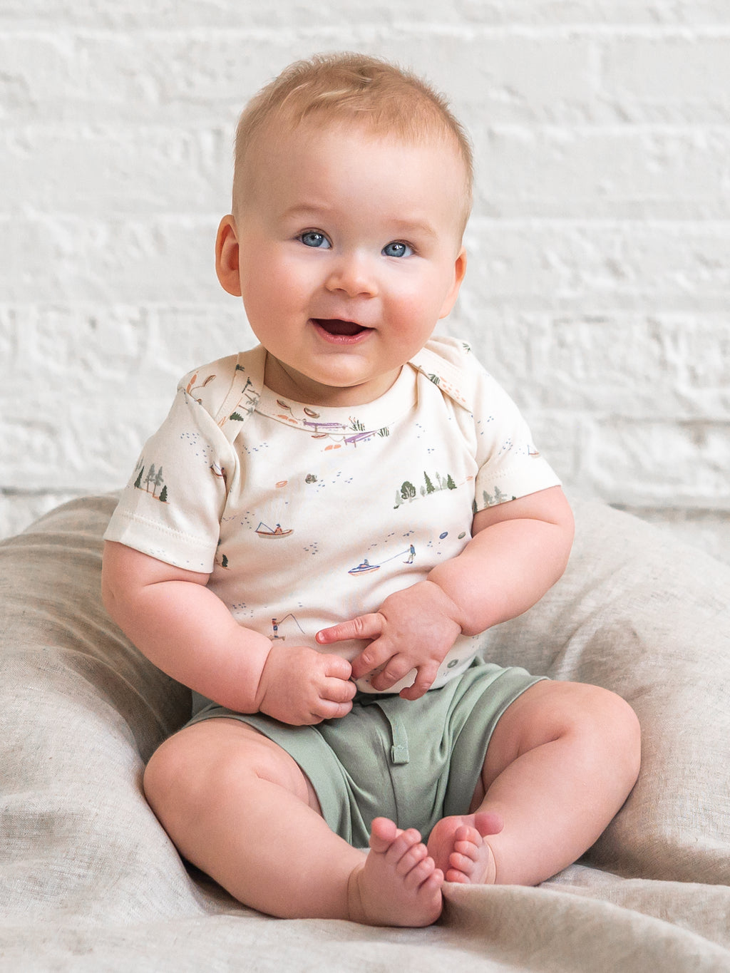 Afton Bodysuit - Lake / Barn + Mint Sale : Baby : One Pieces : Bodysuits : Short Sleeves Kendi PRE ORDER Afton Bodysuit - Lake / Barn | Colored Organics®