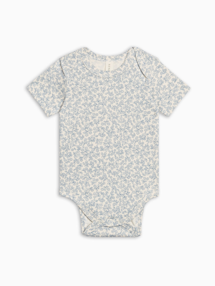 Afton Bodysuit - Narelle Floral / Ivory + Sea Baby : One Pieces : Bodysuits : Short Sleeves KENDI by Colored Organics Afton Bodysuit - Narelle Floral / Ivory | Colored Organics®