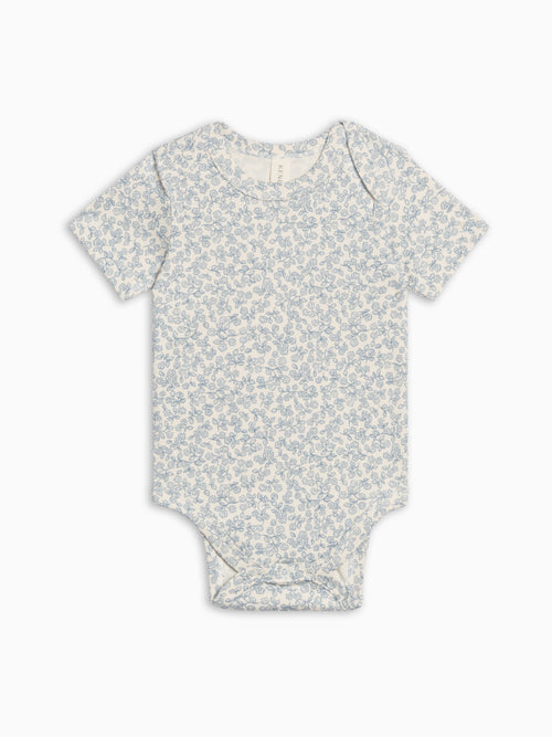 Afton Bodysuit - Narelle Floral / Ivory + Sea Baby : One Pieces : Bodysuits : Short Sleeves KENDI by Colored Organics Afton Bodysuit - Narelle Floral / Ivory | Colored Organics®