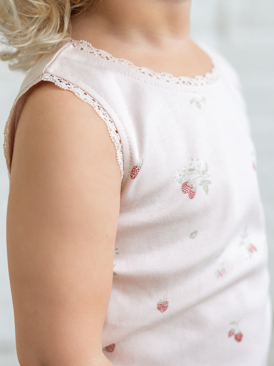 Selene Lace Tank - Raspberries / Shell + Mint Baby-Kids : Tops : Tees : Short Sleeves Kendi PRE ORDER Selene Lace Tank Organic | Colored Organics®