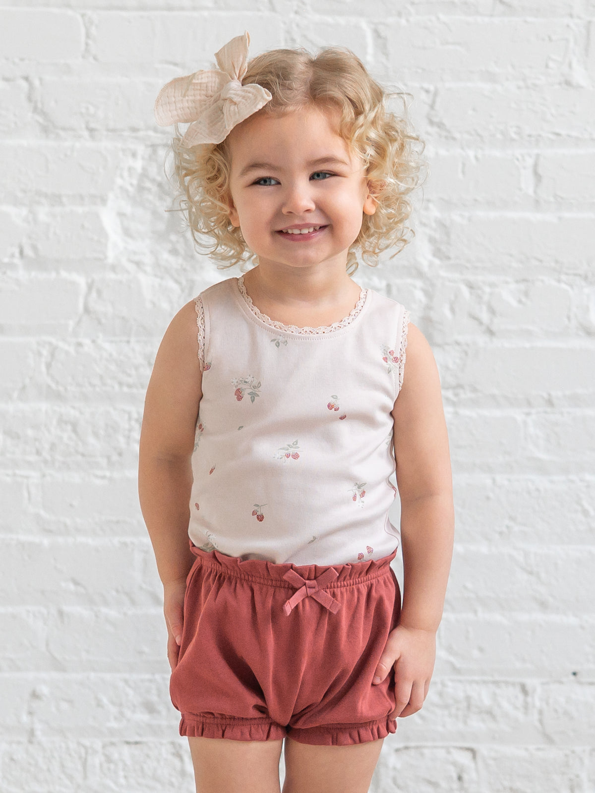 Selene Lace Tank - Raspberries / Shell + Mint Sale : Baby-Kids : Tops : Tanks Kendi PRE ORDER Selene Lace Tank Organic | Colored Organics®