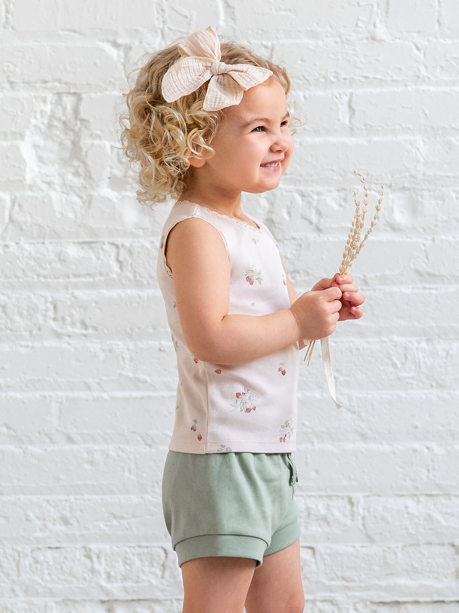 Selene Lace Tank - Raspberries / Shell + Mint Baby-Kids : Tops : Tees : Short Sleeves Kendi PRE ORDER Selene Lace Tank Organic | Colored Organics®