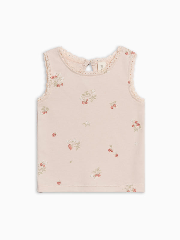 Selene Lace Tank - Raspberries / Shell + Mint Baby-Kids : Tops : Tees : Short Sleeves Kendi PRE ORDER Selene Lace Tank Organic | Colored Organics®