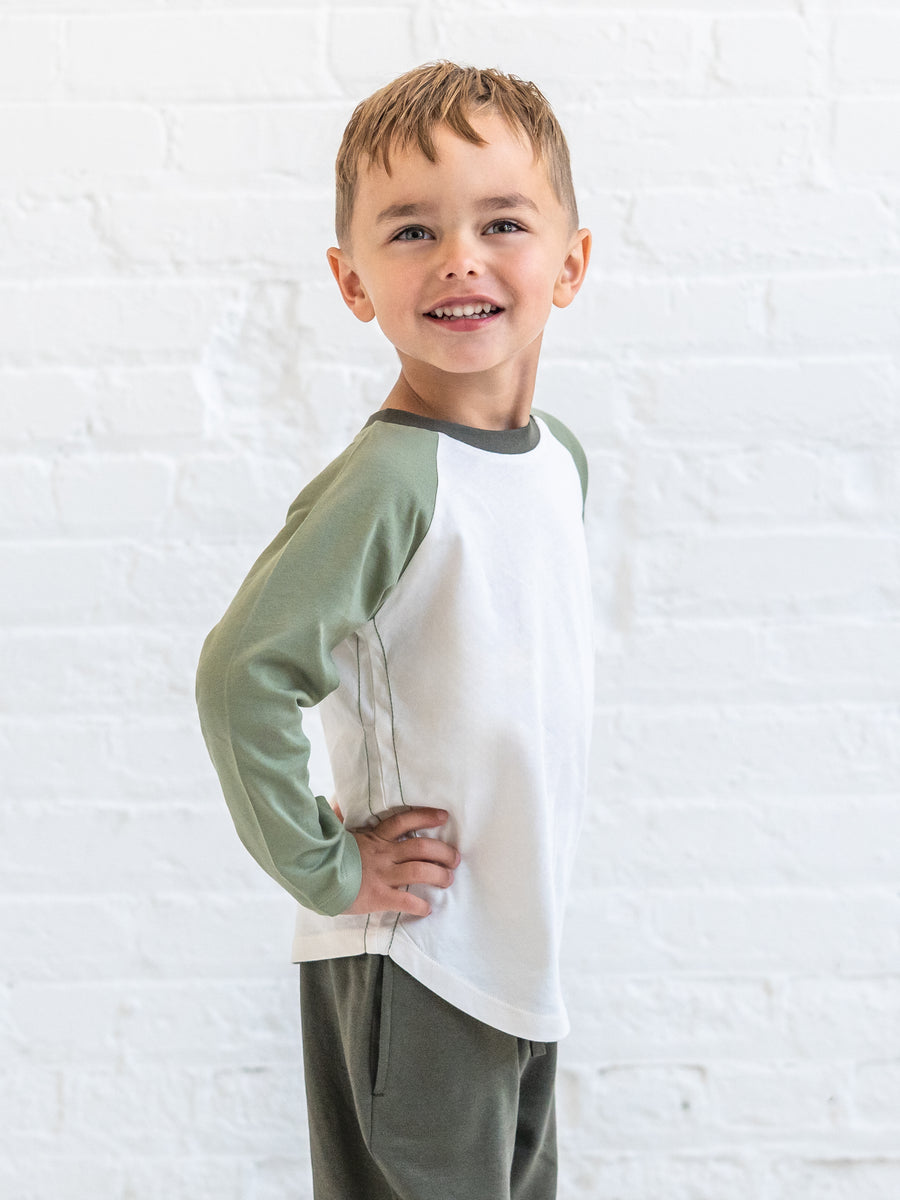 Louie Baseball Tee - Ivory/Fern Baby-Kids : Tops : Tees : Long Sleeves KENDI by Colored Organics Louie Baseball Tee for Babies and Kids | Colored Organics®
