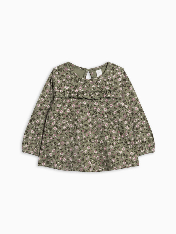 Sorren Ruffle Long Sleeve Top - Kelsey Floral Baby-Kids : Tops : Shirts : Long Sleeves KENDI by Colored Organics Sorren Ruffle Long Sleeve Top for Baby | Colored Organics®