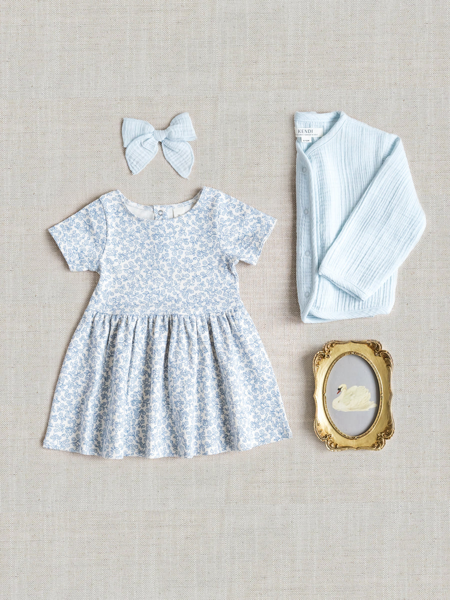 Stella Short Sleeve Swing Dress - Narelle Floral / Ivory + Sea Baby-Kids : Dresses : Short Sleeve KENDI by Colored Organics Stella Short Sleeve Swing Dress | Colored Organics®