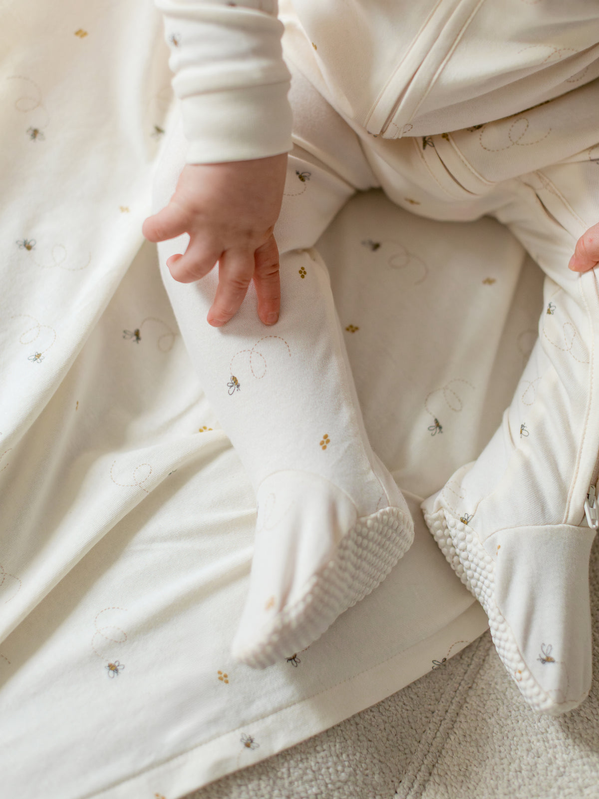 Peyton Zipper Sleeper | Bee / Pewter  KENDI by Colored Organics Peyton Zipper Sleeper | Bee / Pewter | Colored Organics®