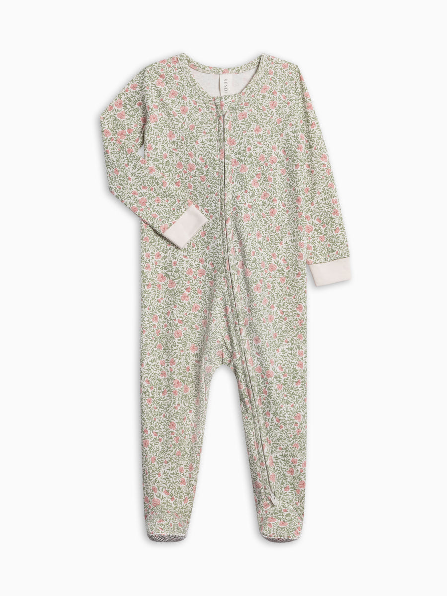 Peyton Zipper Sleeper - Janice Floral Baby : One Pieces : Sleepers : Long Sleeves KENDI by Colored Organics Peyton Zipper Sleeper for Baby | Colored Organics®