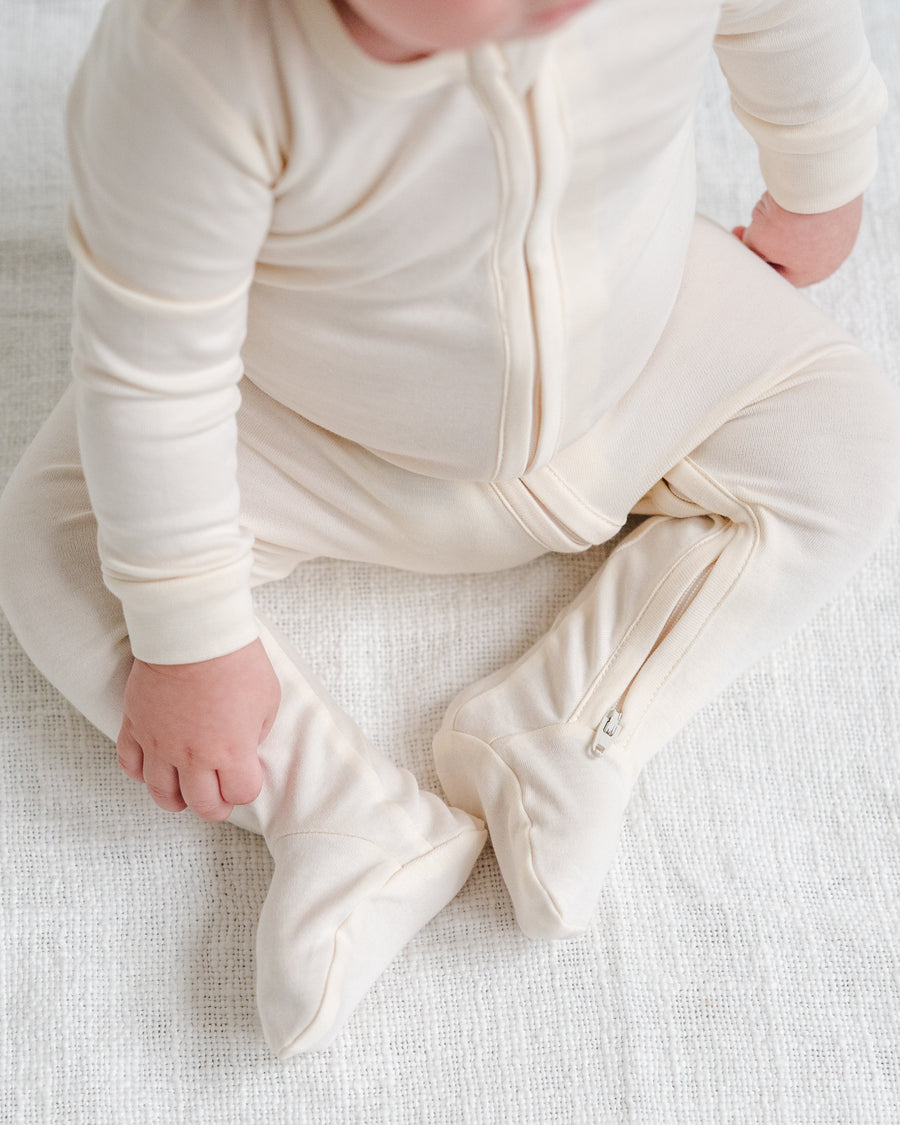 Classic Peyton Zipper Sleeper Baby : One Pieces : Sleepers : Long Sleeves KENDI by Colored Organics Organic Peyton Zipper Footed Sleeper | Colored Organics®