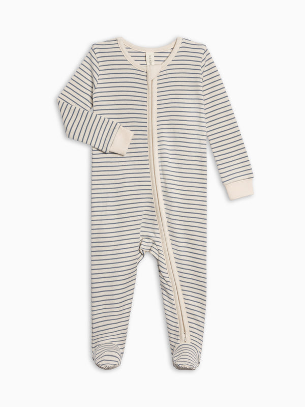 Peyton Zipper Sleeper - Bay Stripe / Ivory + Sea Baby : One Pieces : Sleepers : Long Sleeves KENDI by Colored Organics Peyton Zipper Sleeper - Bay Stripe / | Colored Organics®