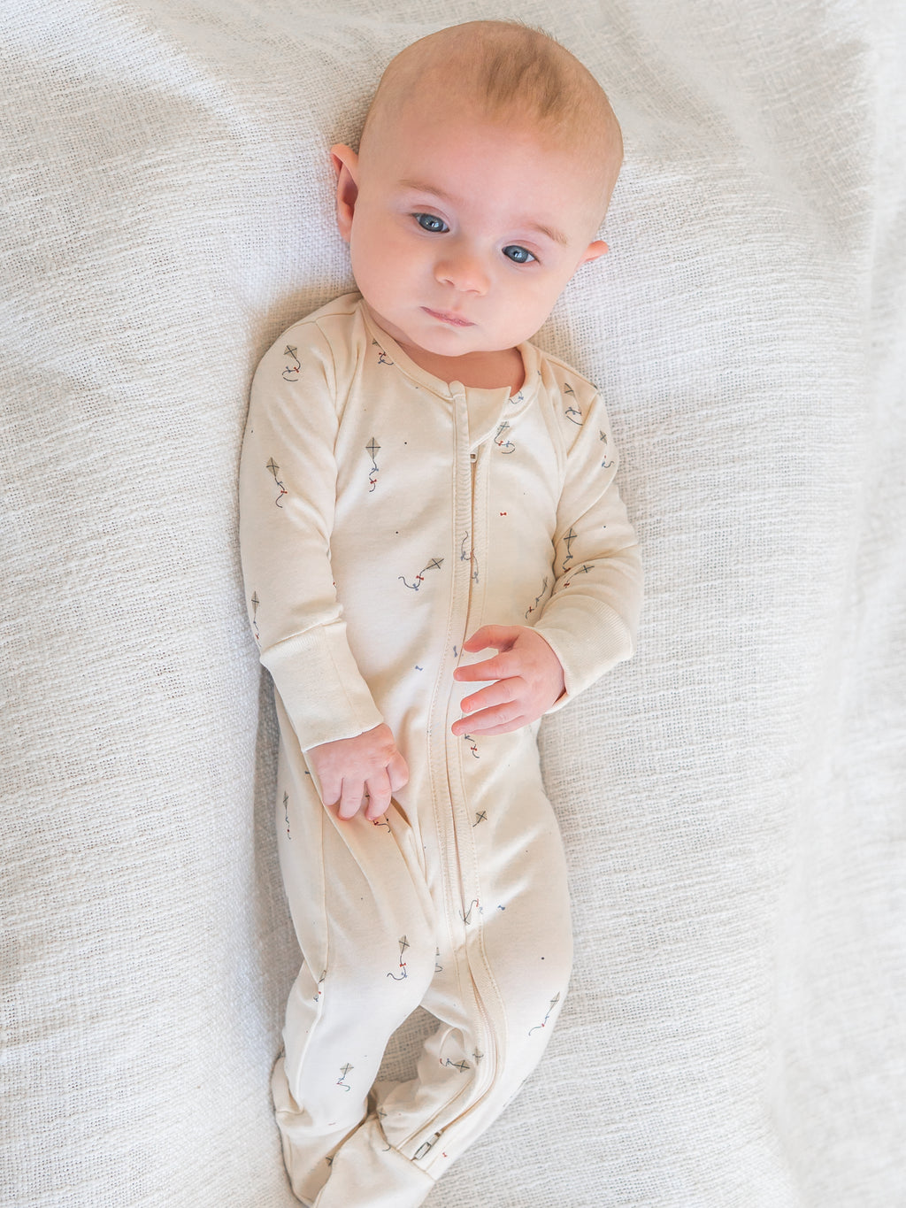 Peyton Zipper Sleeper - Kite / Dune + Barn Sale : Baby : One Pieces : Sleepers : Long Sleeves Kendi PRE ORDER Peyton Zipper Sleeper - Kite | Colored Organics®