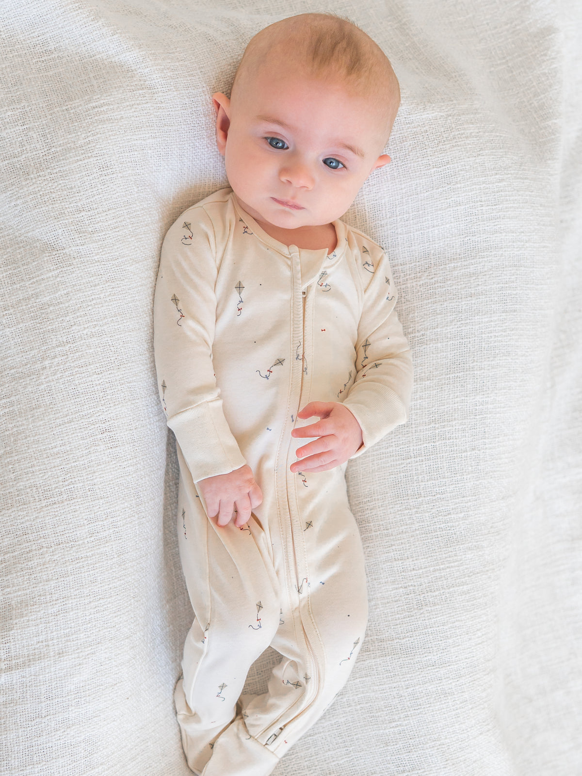 Peyton Zipper Sleeper - Kite / Dune + Barn Sale : Baby : One Pieces : Sleepers : Long Sleeves Kendi PRE ORDER Peyton Zipper Sleeper - Kite | Colored Organics®